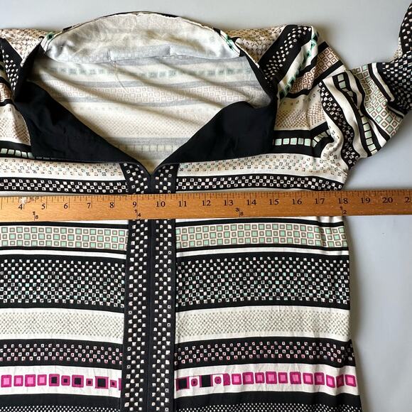 Diane Von Furstenberg Dress Womens 10 Black Striped 100% Silk Aztec Quiet Luxury - Picture 11 of 14